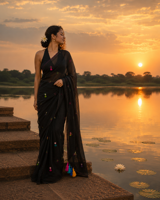 Kaala Khatta — Black Mirror & Pompom Mul Mul Saree