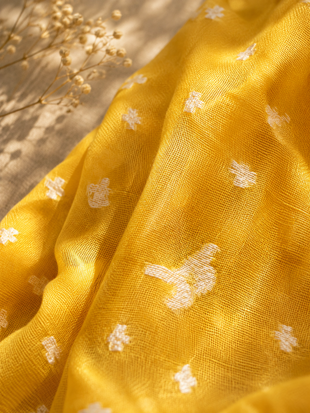 Lemon Zing — Dark Yellow Jamdani Cotton Saree Saree