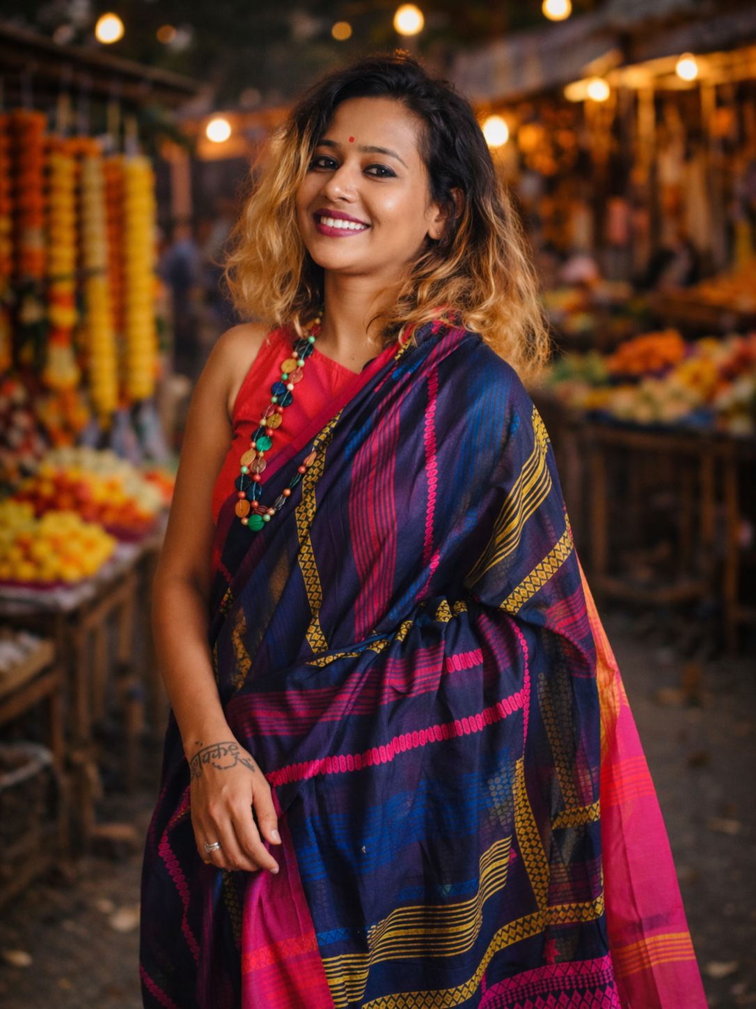 Jheel – Navy blue Bhujodi Handwoven Cotton Saree