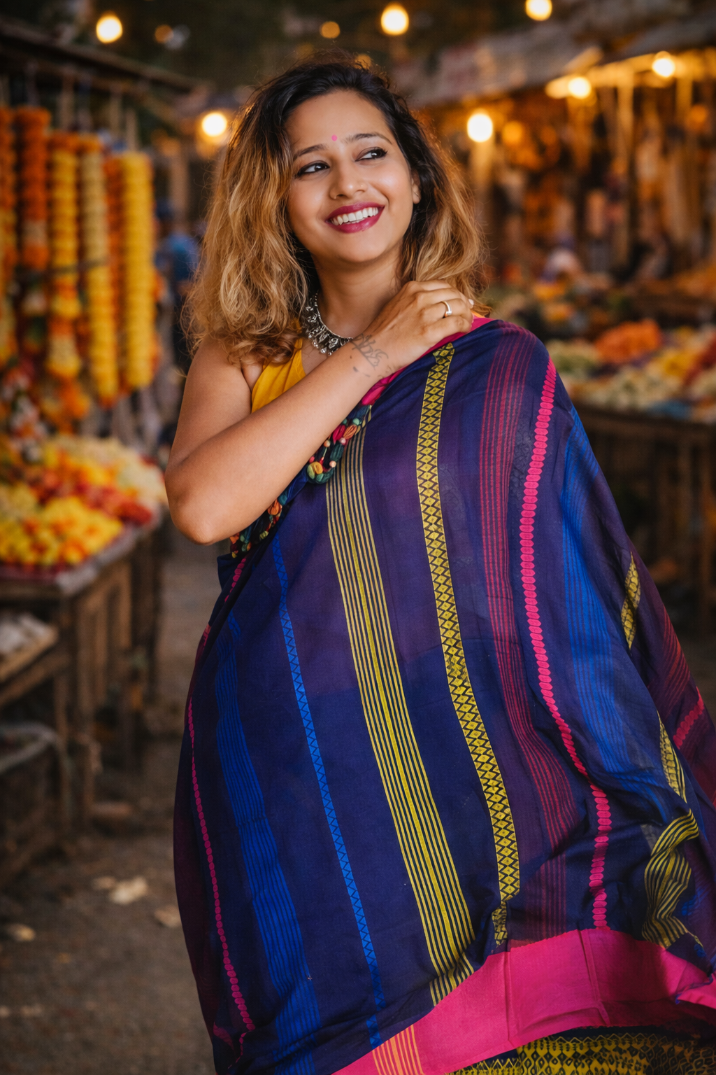 Jheel – Navy blue Bhujodi Handwoven Cotton Saree