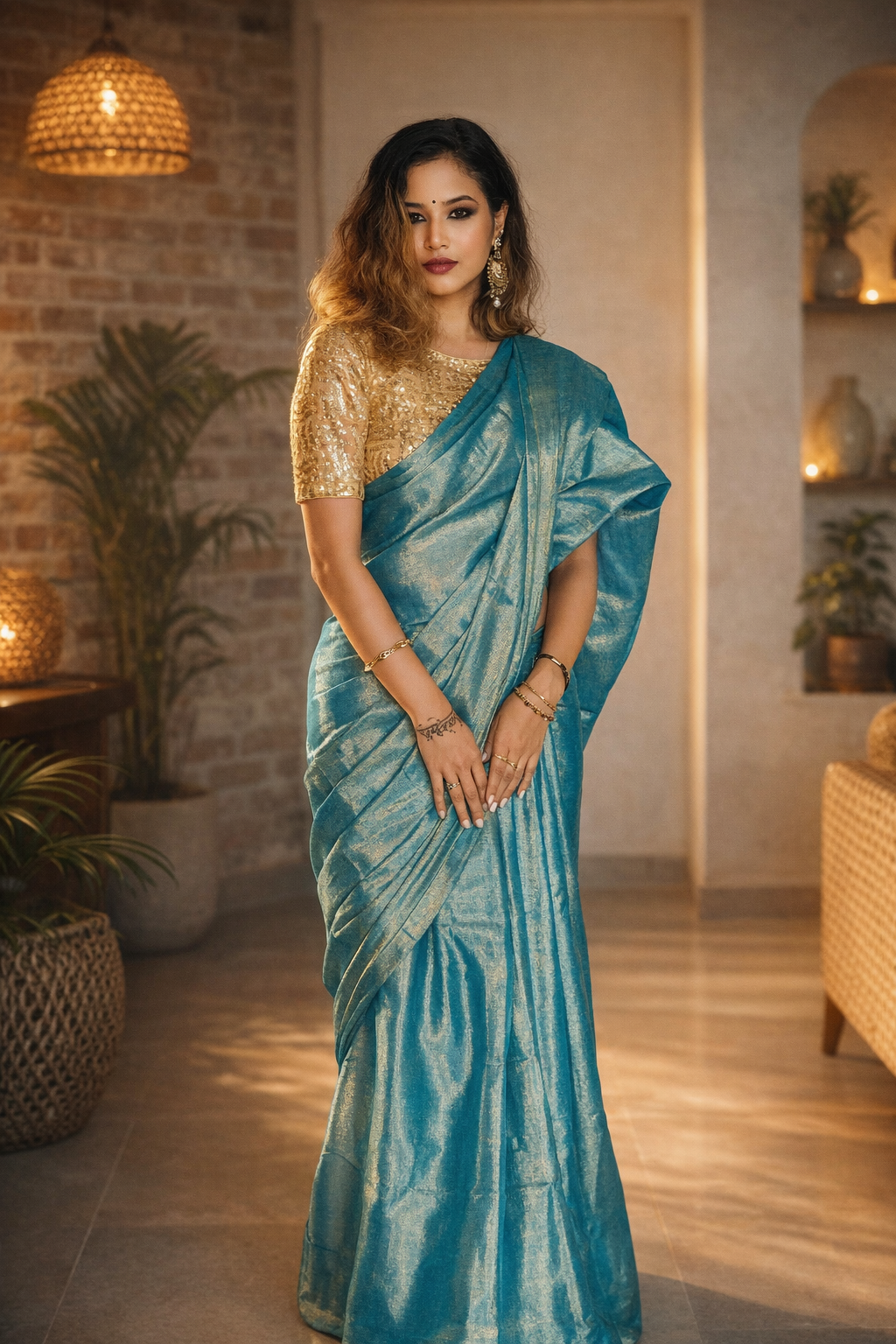 Sky Blue Zari Pallu Saree detail shot – Sky High by RongSuta