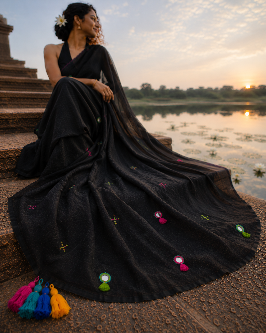 Kaala Khatta — Black Mirror & Pompom Mul Mul Saree