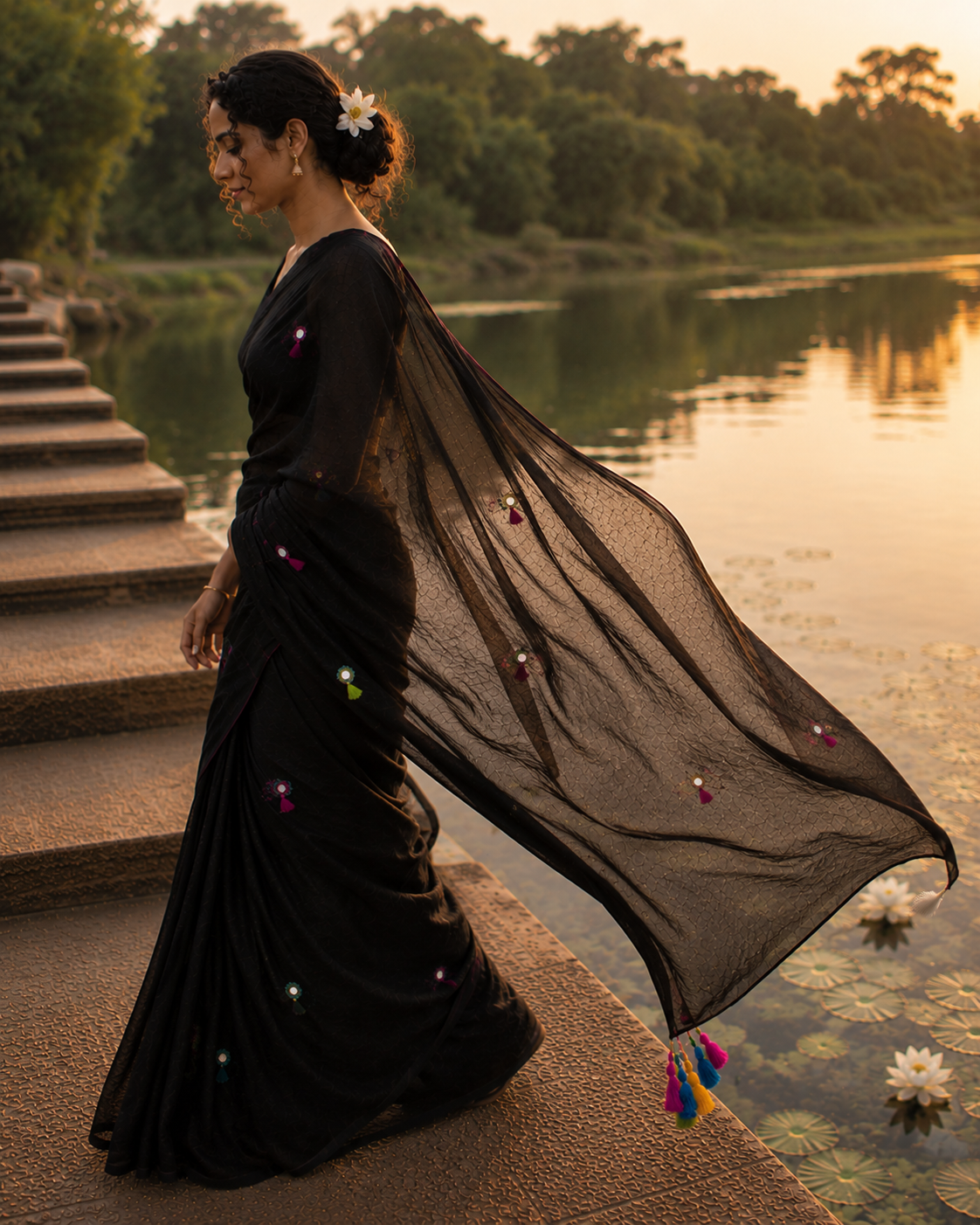 Kaala Khatta — Black Mirror & Pompom Mul Mul Saree
