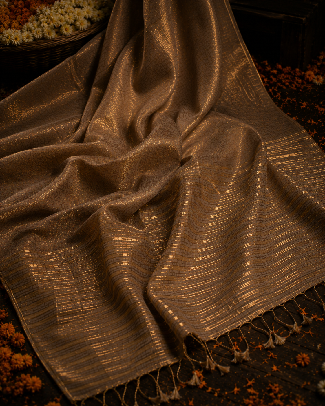 Glitter Bomb – Dual Tone Golden Silver Tissue Linen Saree