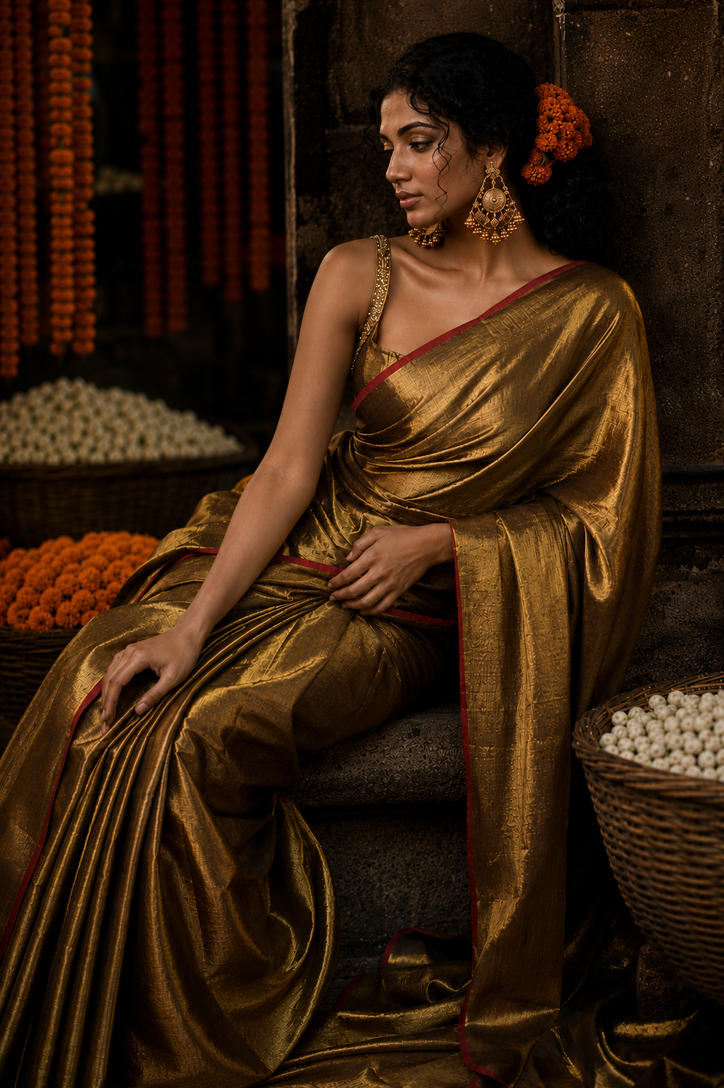 Glitter Bomb – Dual Tone Golden Silver Tissue Linen Saree