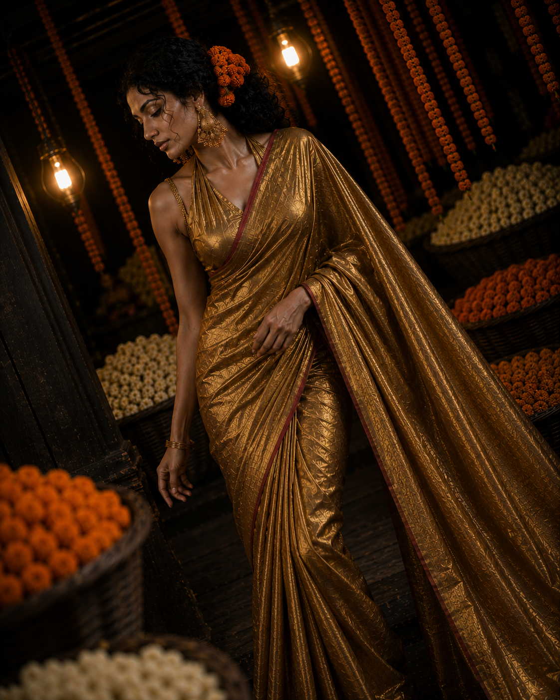 Glitter Bomb – Dual Tone Golden Silver Tissue Linen Saree