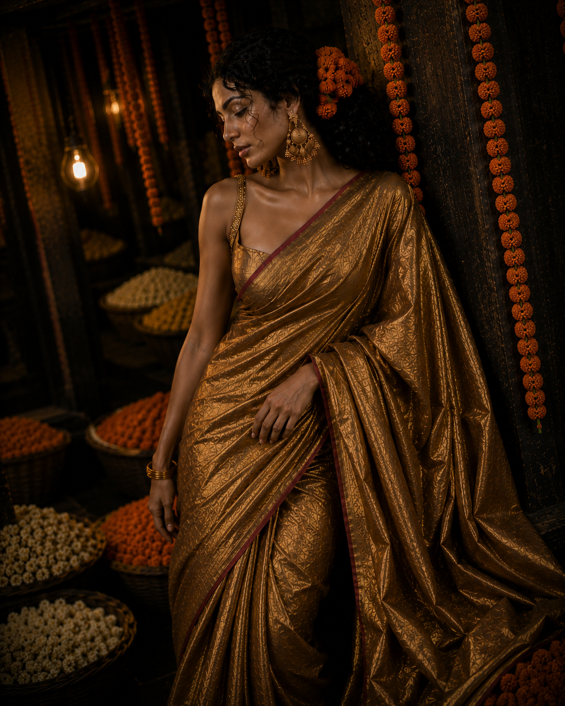 Glitter Bomb – Dual Tone Golden Silver Tissue Linen Saree