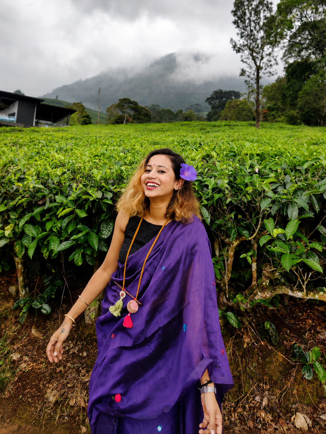 Grape Gola — Violet Purple Mirror & Pompom Mul Mul Saree