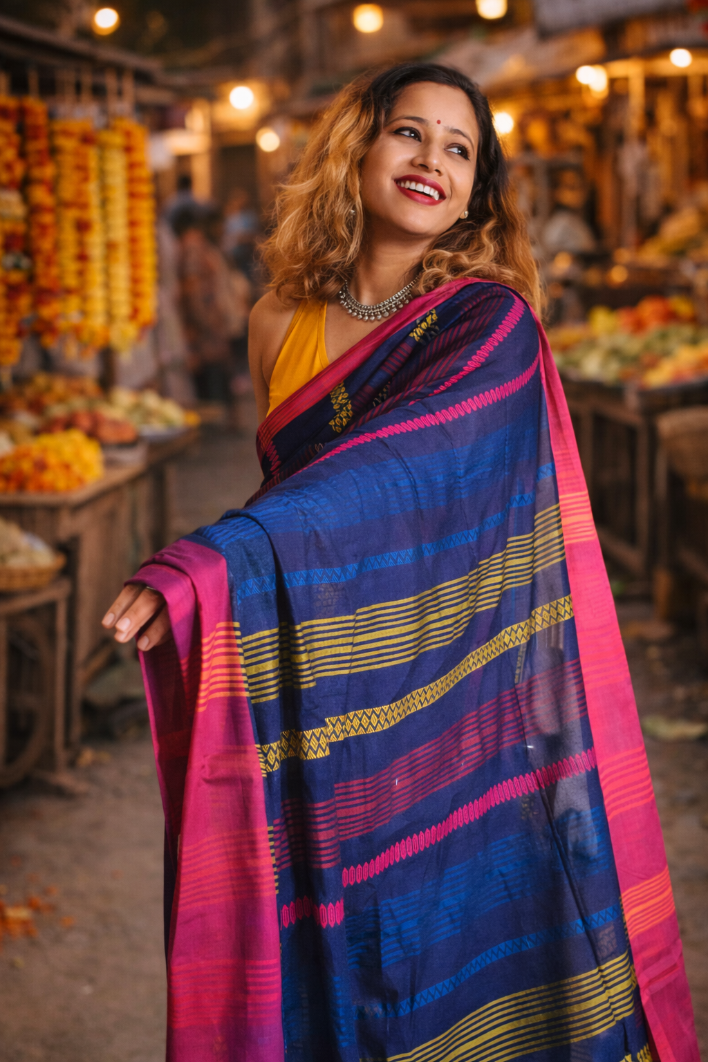 Jheel – Navy blue Bhujodi Handwoven Cotton Saree