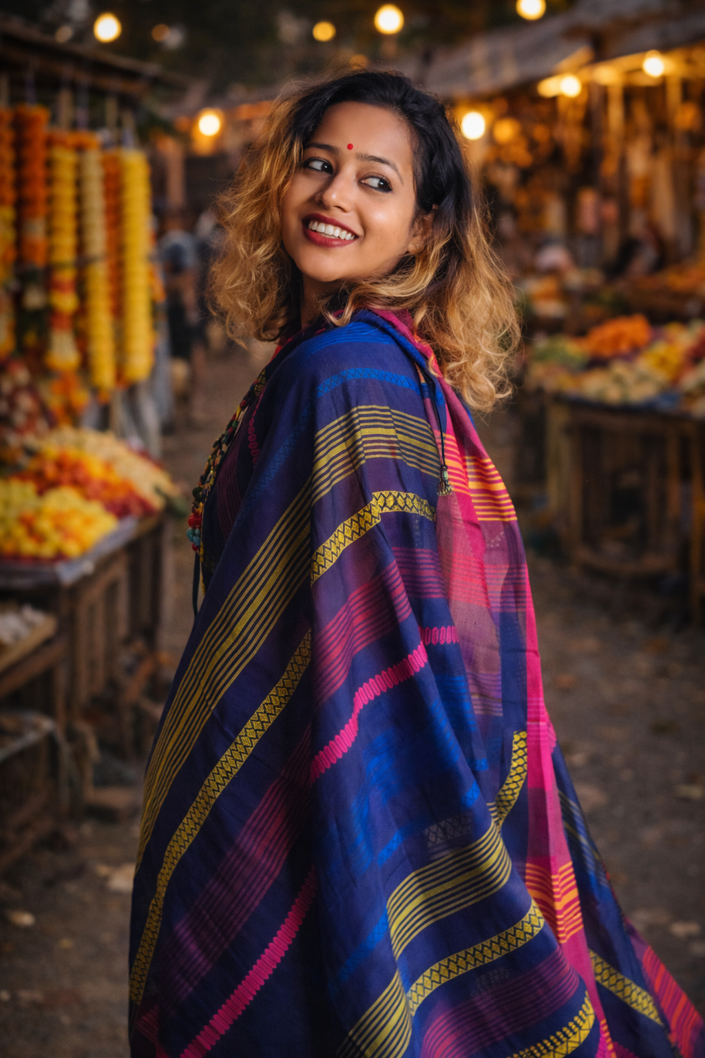 Jheel – Navy blue Bhujodi Handwoven Cotton Saree
