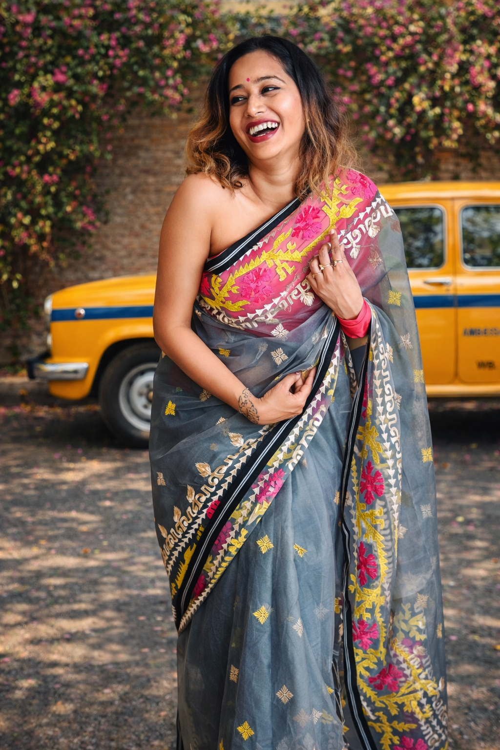 Dhundli — Grey Muslin Jamdani Saree
