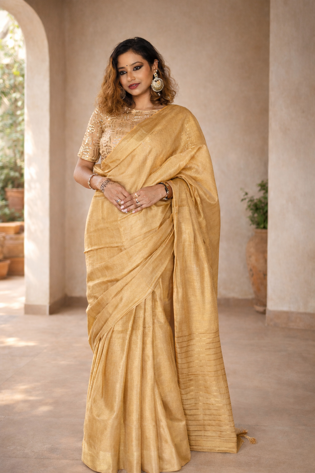 Jalebi Glaze Saree Zari Pallu close-up detail – RongSuta