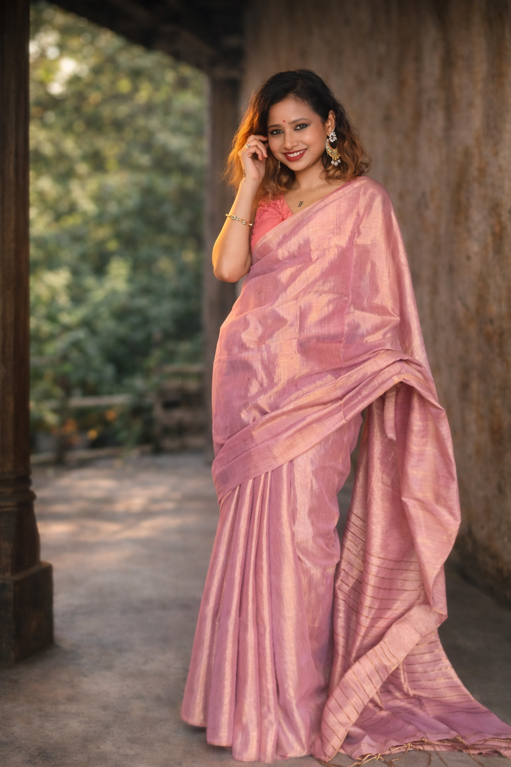 Rosé Ishq – Light Pink Handloom Tissue Silk Saree by RongSuta