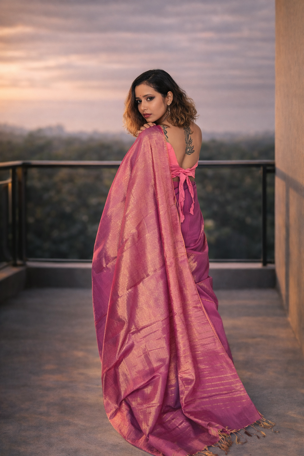 Meher Mist Purple Saree styling look – RongSuta ethnic wear
