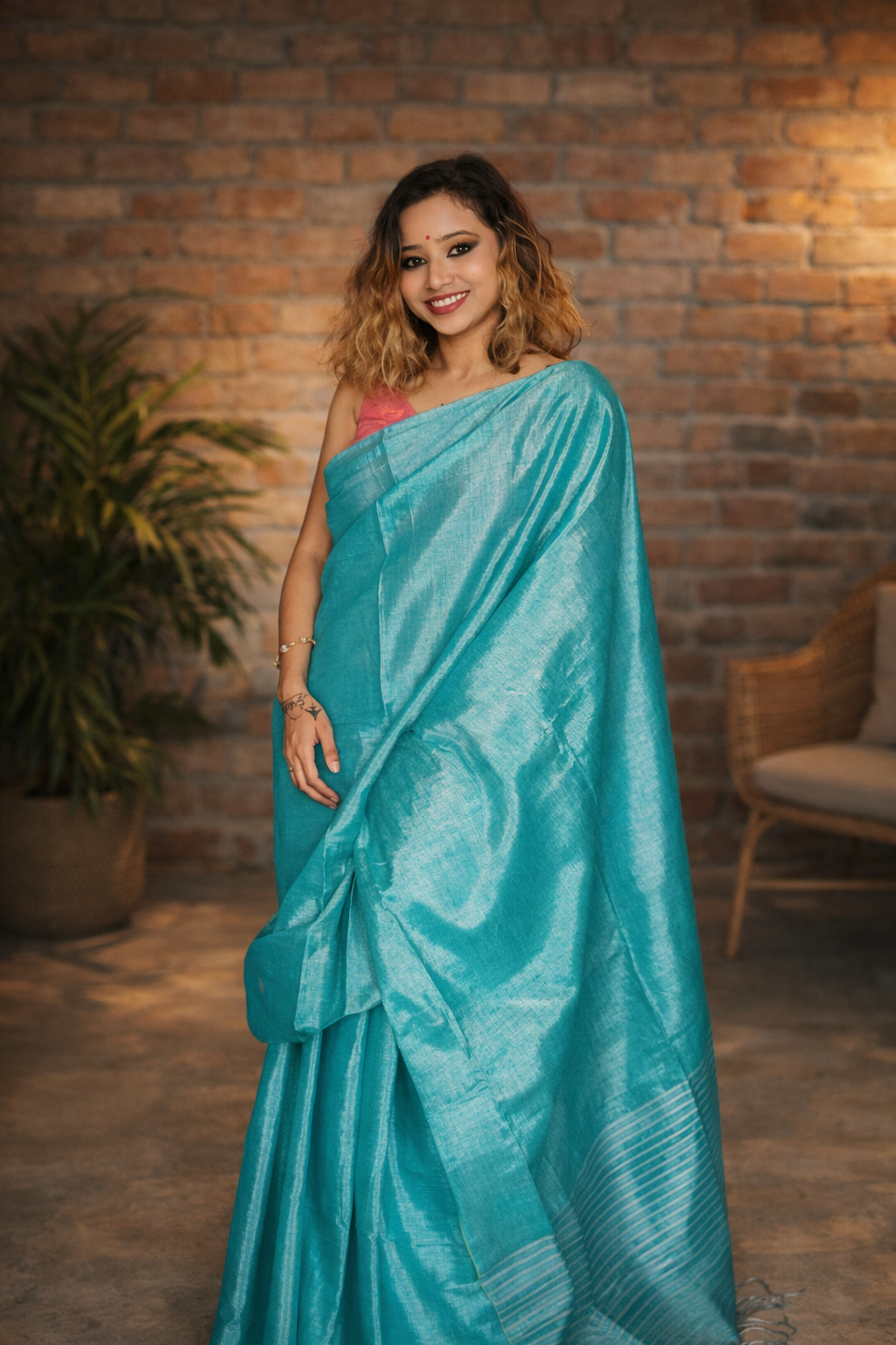 Sky High – Sky Blue Handloom Tissue Silk Saree with Zari Pallu by RongSuta