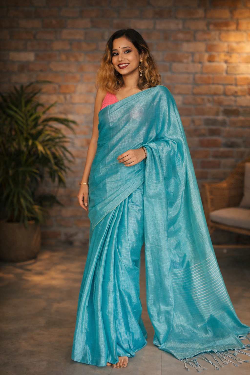 Sky High Tissue Silk Saree styling look – ethnic wear | RongSuta 