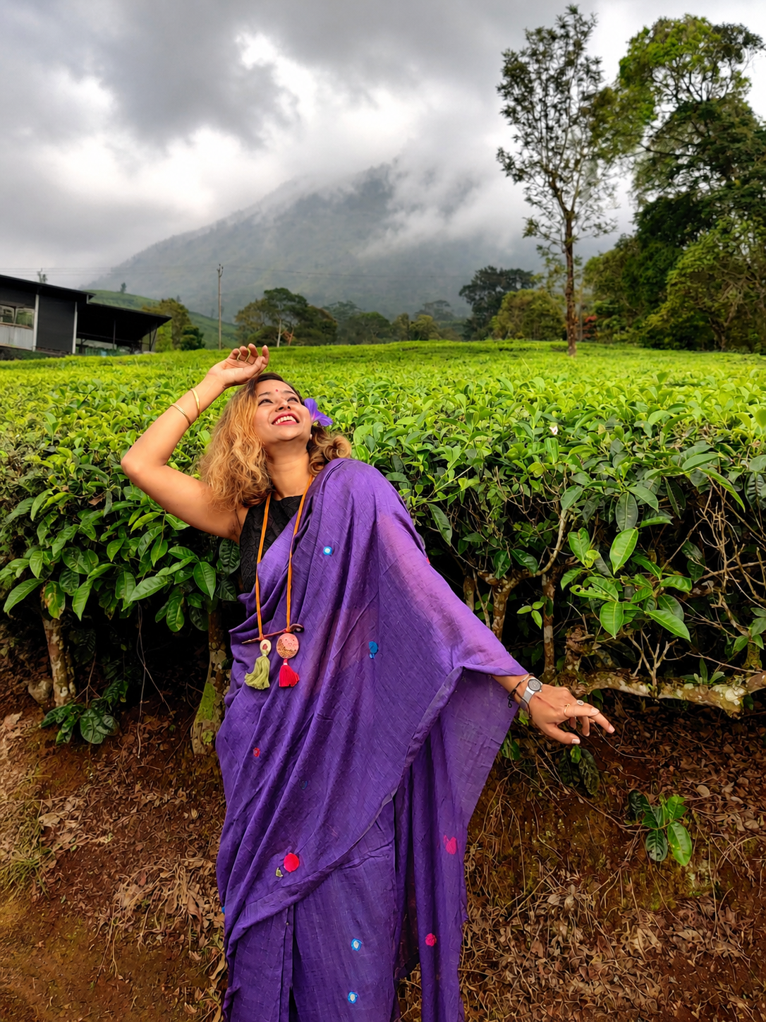 Grape Gola — Violet Purple Mirror & Pompom Mul Mul Saree