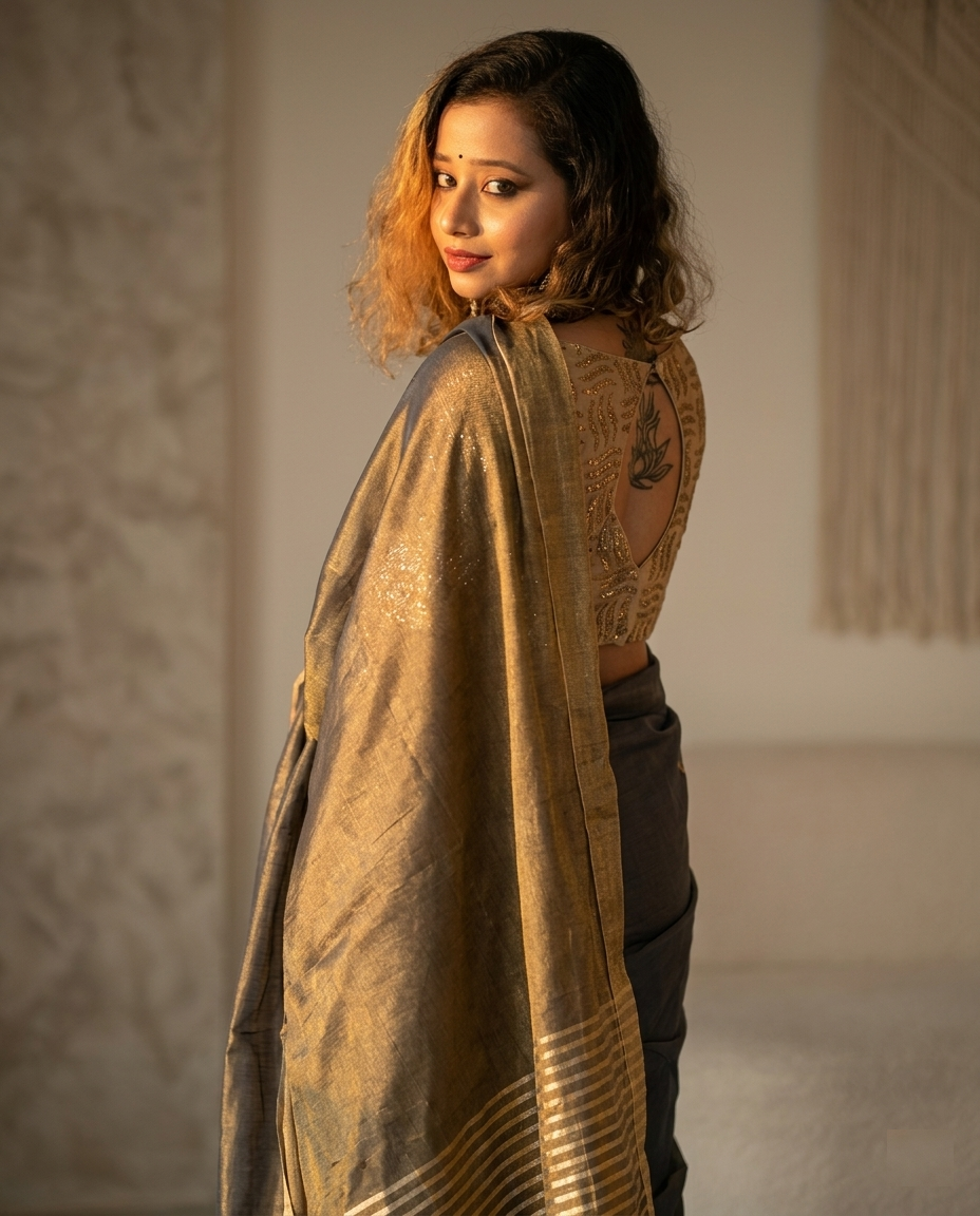 Copper Crush — Copper Handloom Tissue Silk Saree by RongSuta